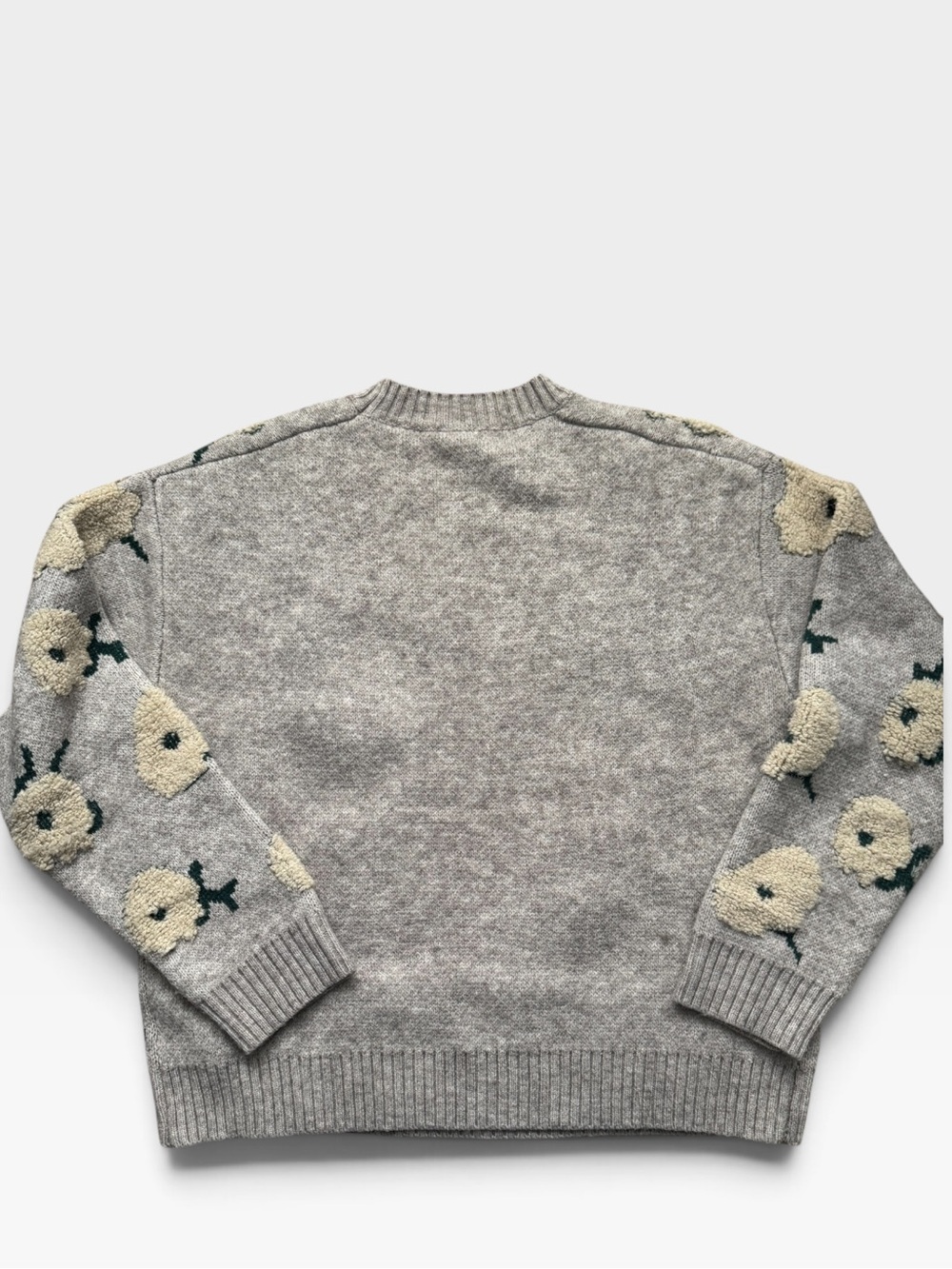 En Crème Floral Textured Crewneck Sweater Gray Cream Women’s Size M - Picture 2 of 4